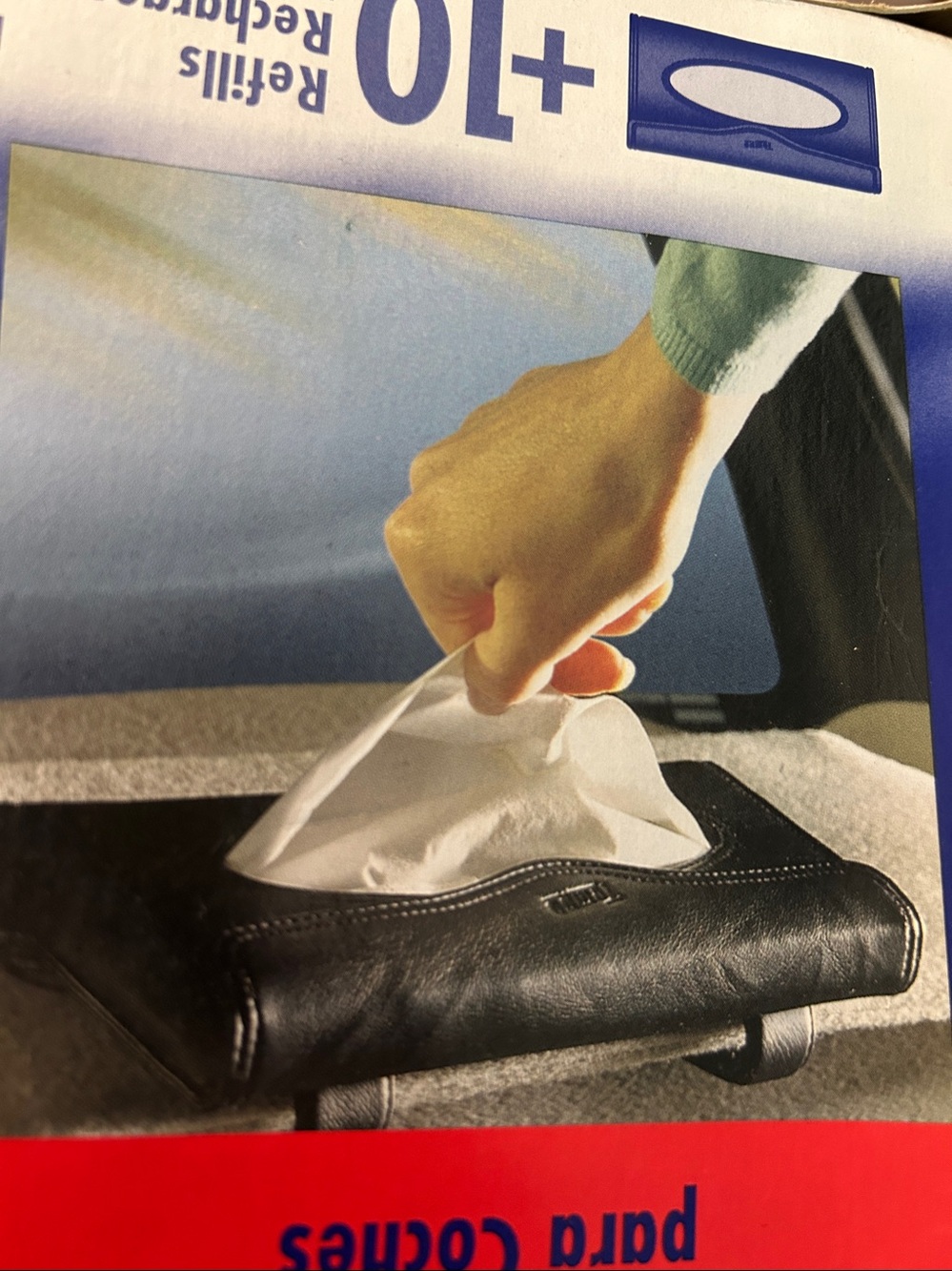Tempo Black Leather Car Tissue Holder - Sleek Oval Dispenser with tissue